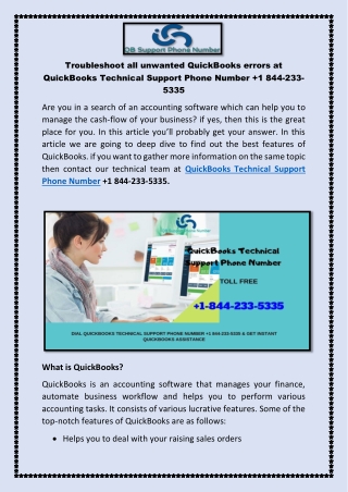 Troubleshoot all unwanted QuickBooks errors at QuickBooks Technical Support Phone Number 1 844-233-5335