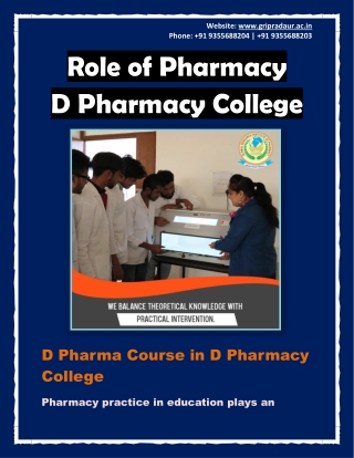 Role of Pharmacy - D Pharmacy College