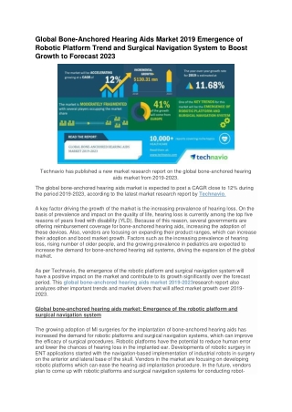 Global Bone-Anchored Hearing Aids Market by Global Industry Analysis, Growth, Size | Forecast 2019-2023