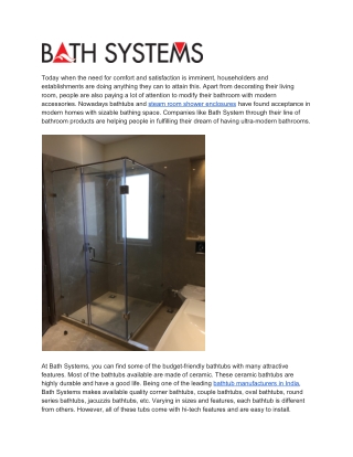 Bathtub Manufacturer in India - Bathsystems