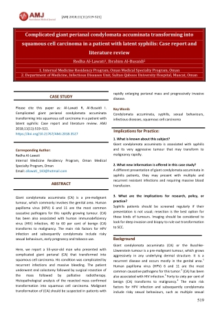 Complicated giant perianal condylomata accuminata transforming into squamous cell carcinoma in a patient with latent syp