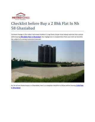 Checklist Before Buy a 2 Bhk Flat In Nh 58 Ghaziabad