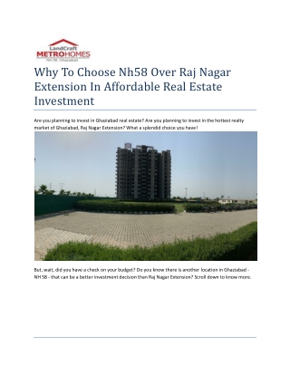 Why To Choose Nh58 Over Raj Nagar Extension In Affordable Real Estate Investment