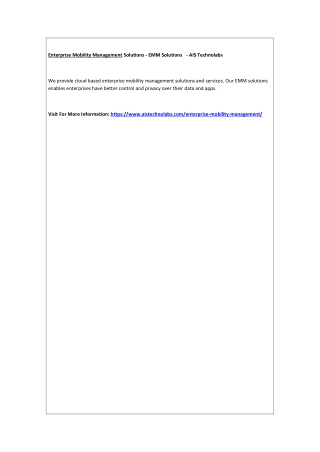 Enterprise Mobility Management Solutions - EMM Solutions  - AIS Technolabs