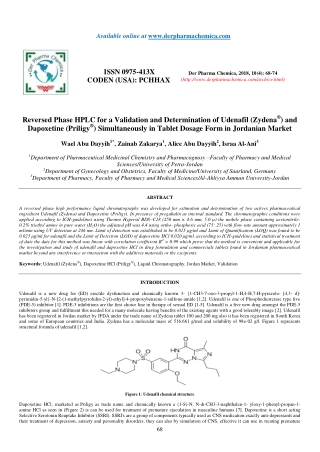 Reversed Phase HPLC for a Validation and Determination of Udenafil (Zydena® ) and Dapoxetine (Priligy® ) Simultaneously