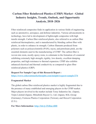 Carbon Fiber Reinforced Plastics (CFRP) Market - Global Industry Insights, Trends, Outlook, and Opportunity Analysis, 20