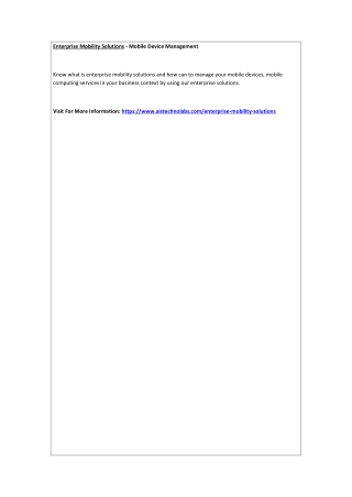 Enterprise Mobility Solutions - Mobile Device Management