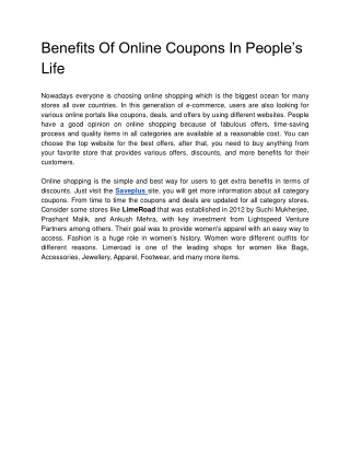 Benefits Of Online Coupons In People’s Life