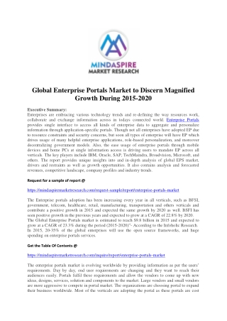 Global Enterprise Portals Market to Discern Magnified Growth During 2015-2020