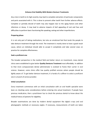 Enhance Oral Stability With Modern Denture Treatments