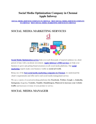 SMM company in Chennai|SMO Company in Chennai| Apple Infoway