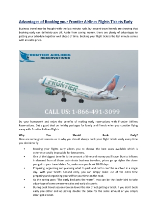Advantages of Booking your Frontier Airlines Flights Tickets Early