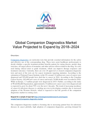 Global Companion Diagnostics Market Value Projected to Expand by 2018–2024