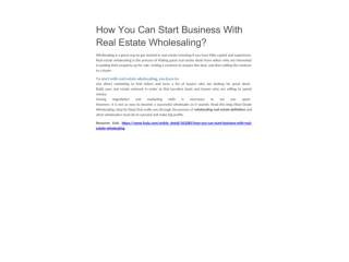 How You Can Start Business With Real Estate Wholesaling?