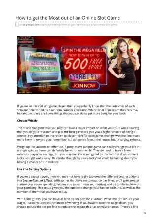 How to get the Most out of an Online Slot Game