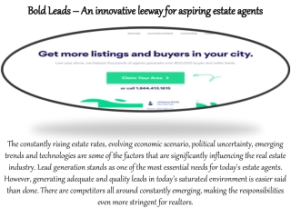 Bold Leads – An innovative leeway for aspiring estate agents
