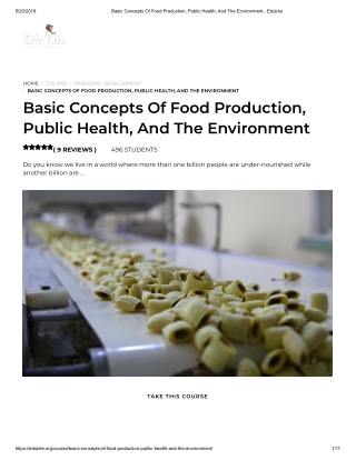 Basic Concepts Of Food Production, Public Health, And The Environment - Edukite