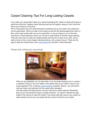 Carpet Cleaning Tips For Long-Lasting Carpets