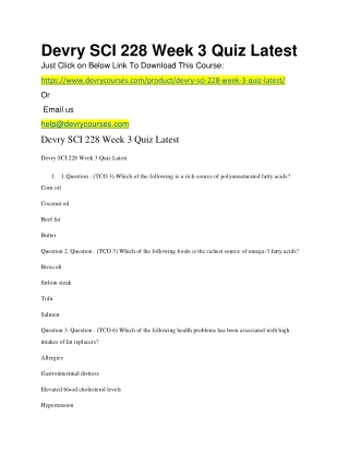 Devry SCI 228 Week 3 Quiz Latest