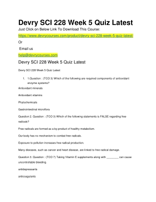 Devry SCI 228 Week 5 Quiz Latest