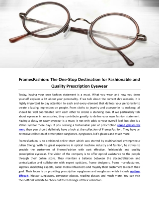 FramesFashion: The One-Stop Destination for Fashionable and Quality Prescription Eyewear