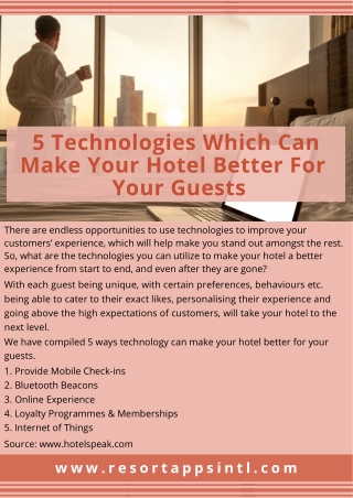 5 Technologies Which Can Make Your Hotel Better For Your Guests
