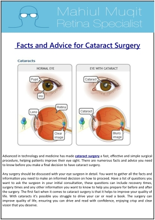 Facts and Advice for Cataract Surgery.