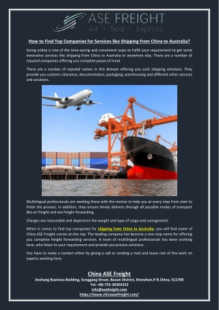 How to Find Top Companies for Services like Shipping from China to Australia?
