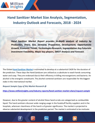 Hand Sanitizer Market Size Analysis, Segmentation, Industry Outlook and Forecasts, 2018 - 2024