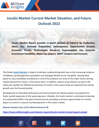 Insulin Market Current Market Situation, and Future Outlook 2022