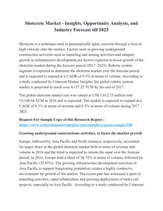 Shotcrete Market - Insights, Opportunity Analysis, and Industry Forecast till 2025