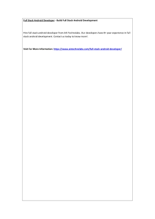Full Stack Android Developer - Build Full Stack Android Development