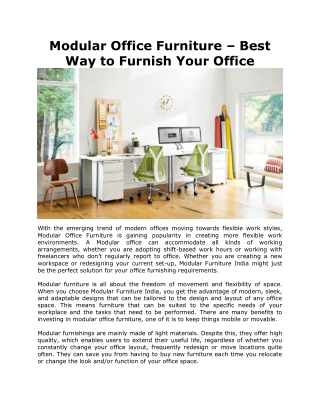 Modular Office Furniture – Best Way to Furnish Your Office