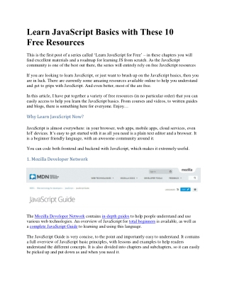 Learn JavaScript Basics with These 10 Free Resources