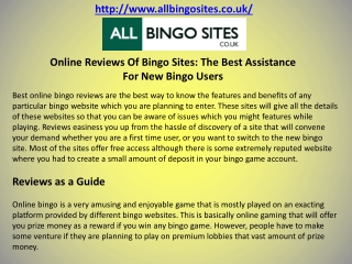 Online Reviews Of Bingo Sites: The Best Assistance For New Bingo Users