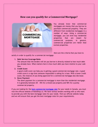 How can you Qualify for a Commercial Mortgage?