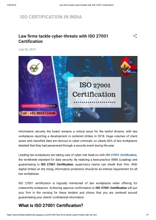 Law firms tackle cyber-threats with ISO 27001 Certification.