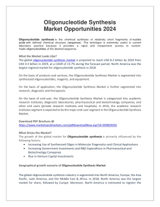 Oligonucleotide Synthesis Market Opportunities 2024