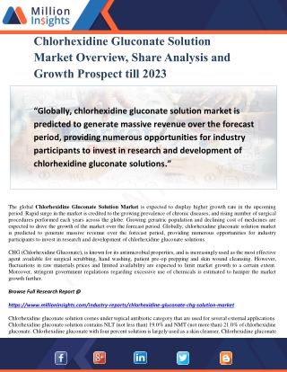 Chlorhexidine Gluconate Solution Market Overview, Share Analysis and Growth Prospect till 2023