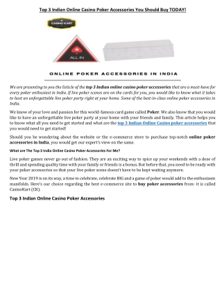 Top 3 Indian Online Casino Poker Accessories You Should Buy TODAY