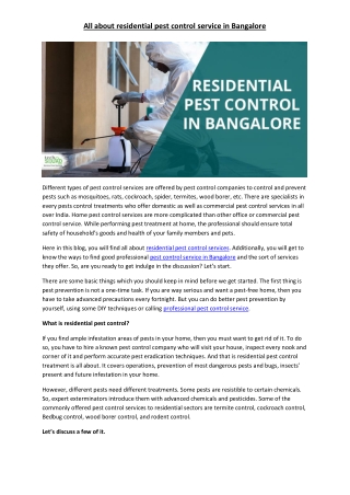 All about residential pest control service in Bangalore