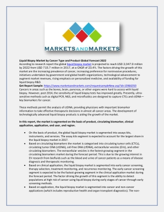 Liquid Biopsy Market by Cancer Type and Product Global Forecast 2022