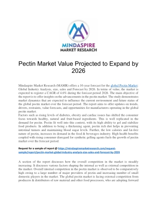 Pectin Market Value Projected to Expand by 2026