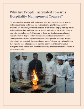 Why Are People Fascinated Towards Hospitality Management Courses?