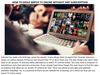 How to Easily Watch TV Online Without Any Subscription