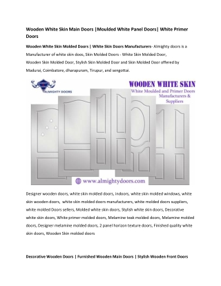 Wooden White Skin Main Doors |Moulded White Panel Doors| White Primer Doors