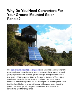 Why Need Converters For Your Ground Mounted Solar Panels?