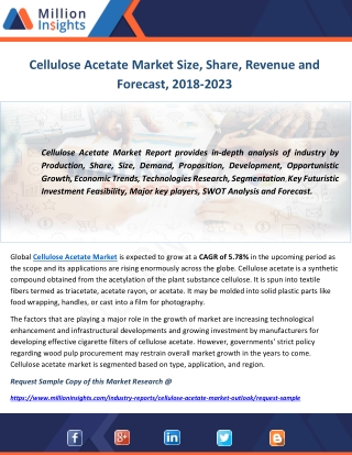 Cellulose Acetate Market Size, Share, Revenue and Forecast, 2018-2023