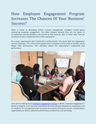 How Employee Engagement Program Increases The Chances Of Your Business’ Success?