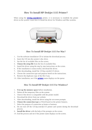 Quick & Best HP Deskjet 1115 Printer Setup Guide